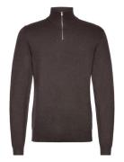 Ecovero Half Zip L/S Knit Tops Knitwear Half Zip Jumpers Brown Lindber...