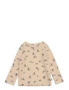 T-Shirt L/S Printed Tops T-shirts Long-sleeved T-shirts Beige Petit Pi...