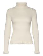 Sherry Frill Knit Top Tops Knitwear Turtleneck Cream NORR