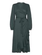 Dora Puff Sleeve Viscose Wrap Dress Dresses Wrap Dresses Green Bubbler...