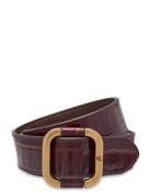 Slide-Buckle Croc-Embossed Leather Belt Belte Brown Lauren Ralph Laure...