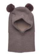 Balaclava Windstop W. Pompoms Accessories Headwear Balaclava Brown Hut...