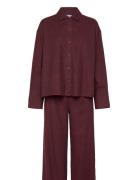 L/S Buttondown & Pant Sleep Set Pyjamas Burgundy Calvin Klein