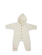 Jumpsuit Bouclé Merino Wool W. Buttons And Hoodie Jumpsuit Cream Small...