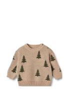 Jacquard Pullover Tree Tops Knitwear Pullovers Beige Wheat