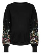 Olmbrooke L/S O-Neck Flower Swt Tops Knitwear Pullovers Black Only Mat...