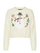 Vmsnowman Cable Ls Short Pullover Xmas Tops Knitwear Jumpers Cream Ver...