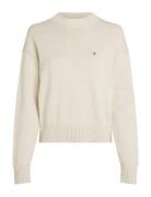 Monogram Embro Crewneck Sweater Tops Knitwear Jumpers Cream Calvin Kle...