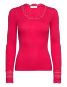 Rwbenita Ls O-Neck Lace T-Shirt Tops T-shirts & Tops Long-sleeved Red ...