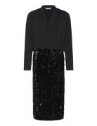 Sequin Trumpet Sleeve Midi Dress Knelang Kjole Black Bubbleroom