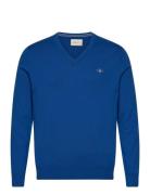 Classic Cotton V-Neck Tops Knitwear V-necks Blue GANT