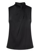 Turtleneck Draped Satin Blouse Tops Blouses Sleeveless Black Mango