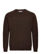 Lambswool Raglan Cable O-Neck Knit Tops Knitwear Round Necks Brown Lin...