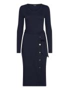 Belted Rib-Knit Dress Knelang Kjole Navy Lauren Ralph Lauren