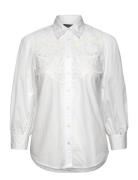 Eyelet Cotton Broadcloth Shirt Tops Shirts Long-sleeved White Lauren R...