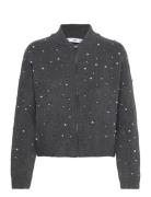 Knitted Jacket With Pearl Details Tops Knitwear Cardigans Grey Mango