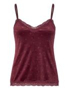 Velours Lace Cami Top Tops T-shirts & Tops Sleeveless Burgundy Hunkemö...