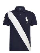 Custom Slim Fit Big Pony Mesh Polo Shirt Tops Polos Short-sleeved Navy...