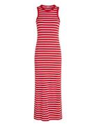 Slim 5X2 Rib Midi Dress Ns Knelang Kjole Red Tommy Hilfiger